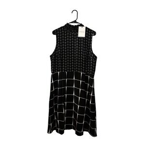 Who What Wear Women's Midi Dress Sz XL NWT Mock Neck Grid Print Black White